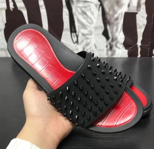 

Designer red bottom sandals studded spike flip flop men's and women's slipper summer beach platform casual comfortable, Black