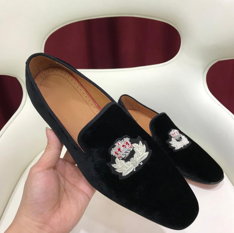 

Brand Fashion Red Bottom Shoes Greggo Orlato Flat Embroidery Genuine Leather Oxford Mens Womens Walking Flats Wedding Party Loafers 35-46, Black