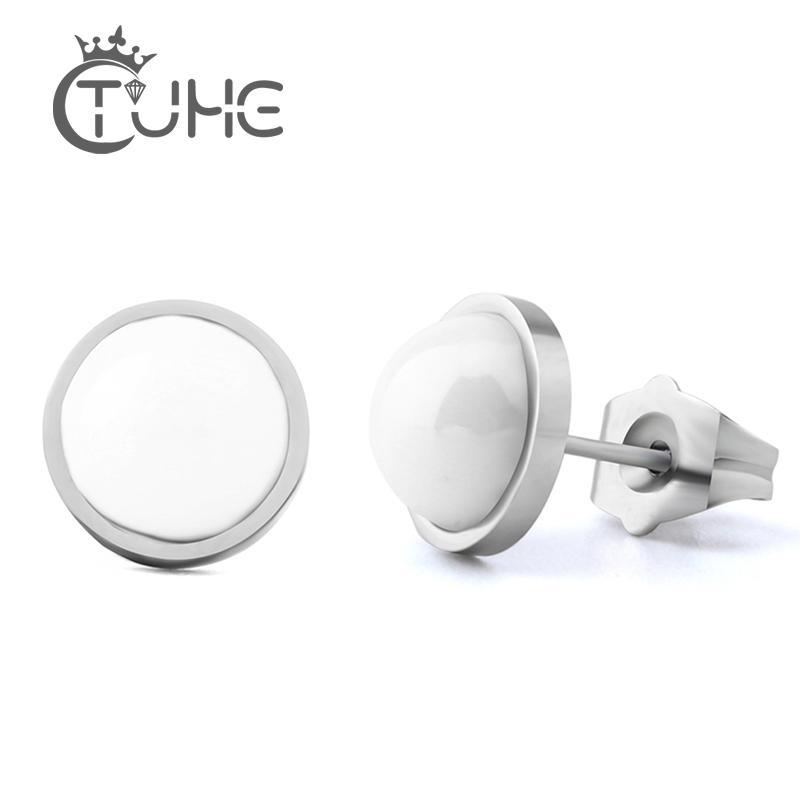 

Stud Women's Creat Ceramic Earrings White Half Beads Minimalist Piercing Earring Trendy Jewelry 2021 For Women Girl, Golden;silver
