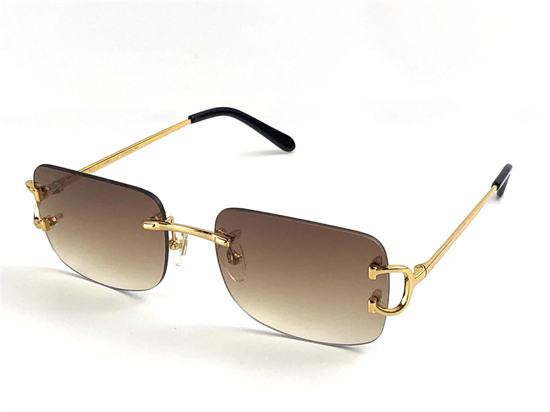 

vintage sunglasses 0104 men design small framless square shape retro glasses UV400 eyewear gold light color lens