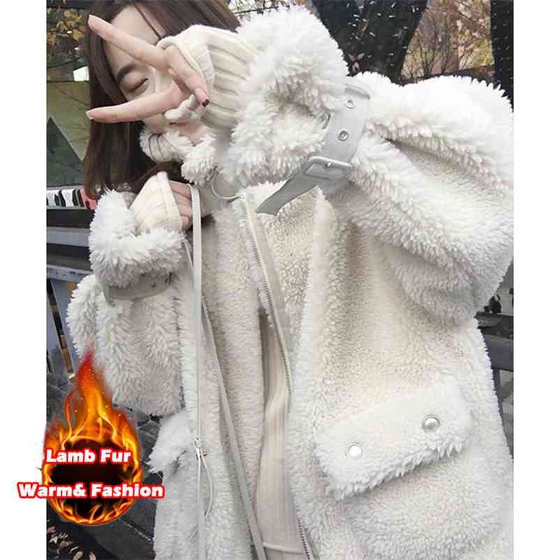 

Autumn Winter Loose Women Solid Lamb Wool Coats Ladies Pocket Thick Warm Outwear Female Faux Fur Casual Fashion 210519, Pk