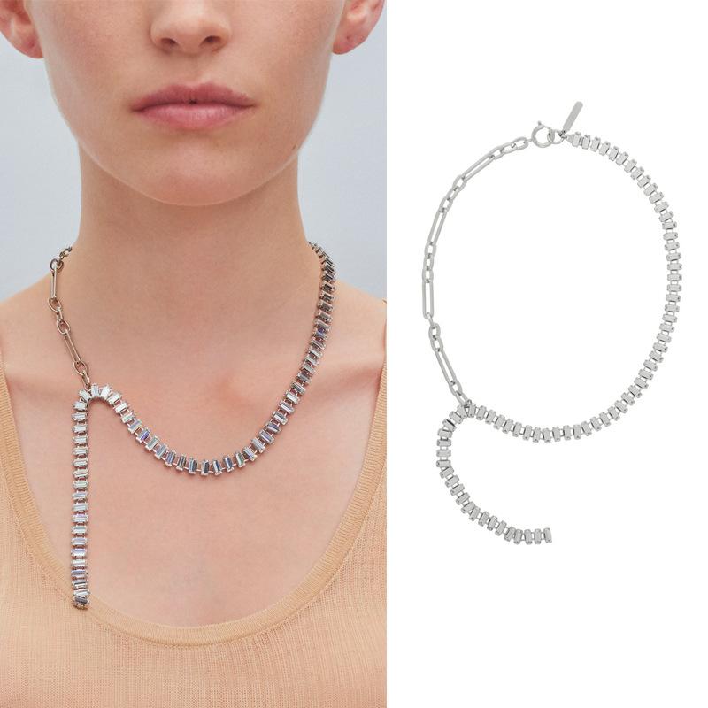 

Pendant Necklaces Metal Chain Personality Asymmetry Square Crystal Tassel Long Necklace Women's Jewelry