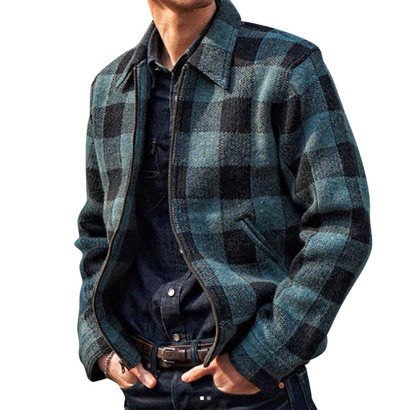 

Men' Jackets Fashion Men Jacket 2021 Autumn Winter Lapel Plaid Long Sleeve Trend Plus Size Clothing Outerwear Coats Cardigan, Dark blue