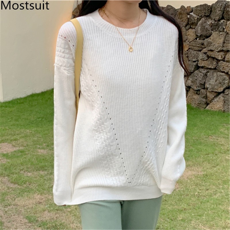 

O-neck Loose Casual Sweater Jumpers Women Spring Full Sleeve Korean Fashion Solid Pullover Twisted Knitted Female Basic Top 210518, Red