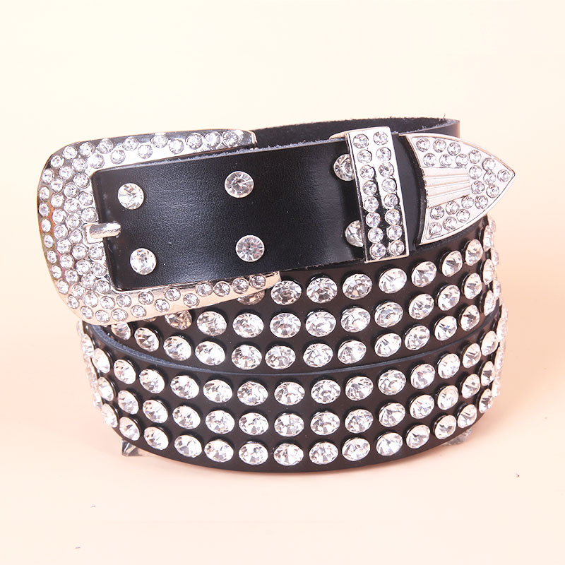 

High quality MS belt with genuine leather pin buckle design women luxury multi-colored diamond cowhide belts for men