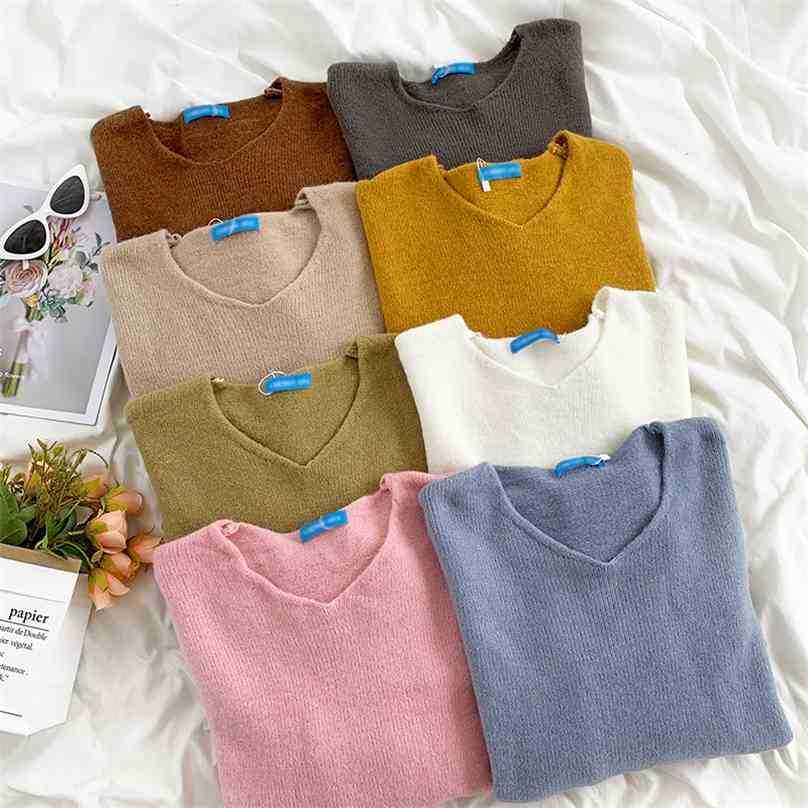 

Autumn Winter Jumper Women Pullover Loose Sweater Fashion Woman Long Sleeved Solid Casual Knitted Crop Sweaters 210525, Blue
