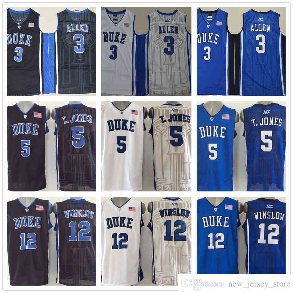 

NCAA Cheap Mens #3 Grayson Allen Jersey 5 Tyus Jones 12 Justise Winslow Blue Black White Duke Blue Devils College Basketball Jerseys