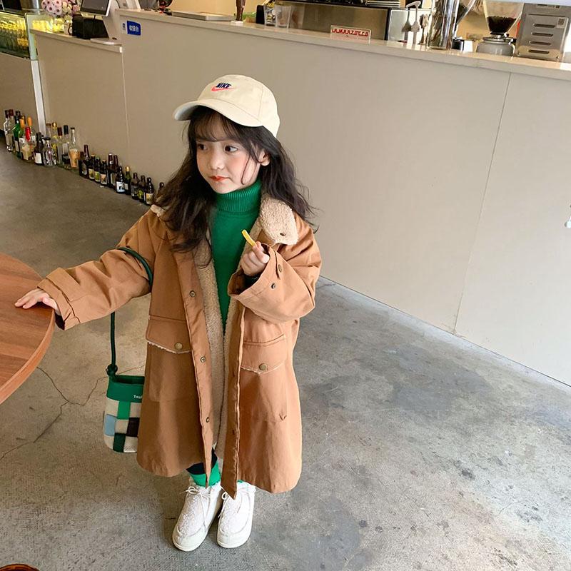 

Coat 2021 Winter Children's Wear Girls' Medium And Long Inner Lamb Hair Windbreaker Thickened 2-380, Blue;gray
