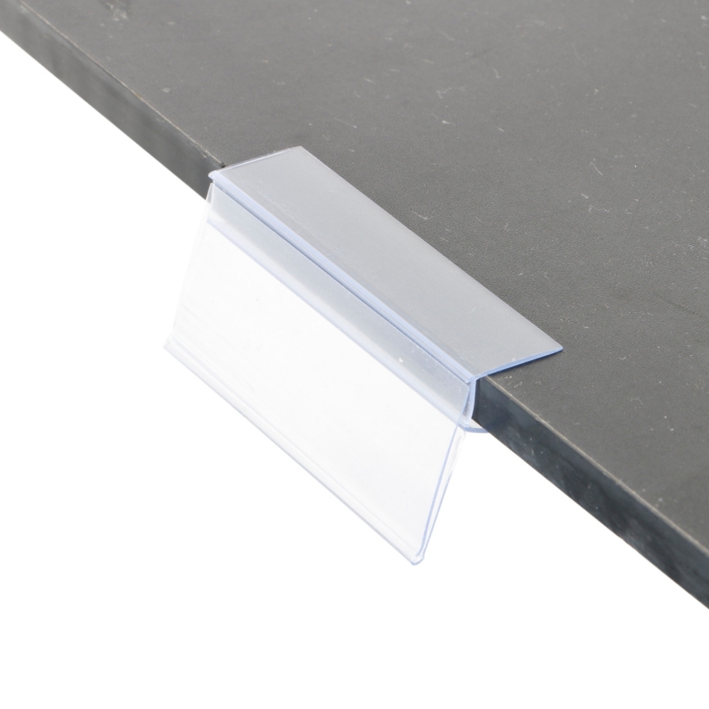 Clear Plastic Shelf Label Holders Data Strip Price Tag Display Clip on Seamlessly to Glass Shelves-image-754758507
