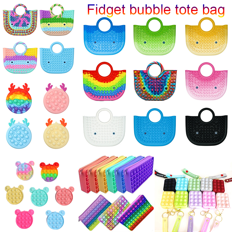 

Fidget Toys Pencil Case Handbag Decompression Toy Finger Silicone Rainbow Pendant Push Bubble Fashion Handbags Party Simple Dimple Relief