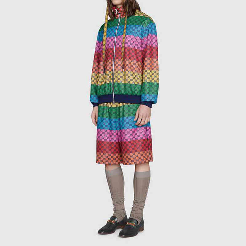 

Design clothing Autumn winter new rainbow sports trend leisure suit contrast color versatile long sleeve sweater Capri pants for men and women, Picture color