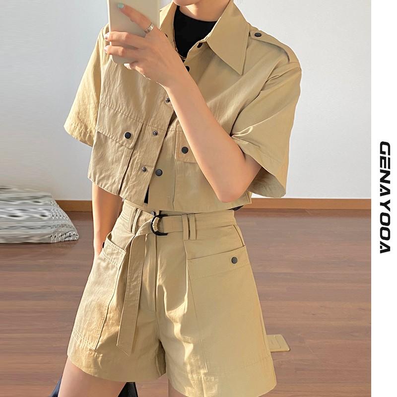 

Genayooa Summer Women' Tracksuit Short Sleeve Casual Two Piece Set Women Korean Style Suits With Shorts And Tops Female Sets Tracksuits, Black