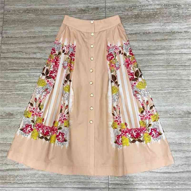 

Truevoker European Runway Fashion Cotton Party Skirt Women' High Street Fancy Floral Print Midi Holiday Cottagecor 210602, Pink