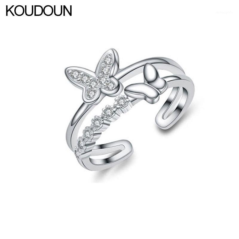 

Wedding Rings KOUDOUN Silver Color Jewelry High Quality 2021 Fashion Woman Opening Retro Adjustable Cubic Zirconia Butterfly1