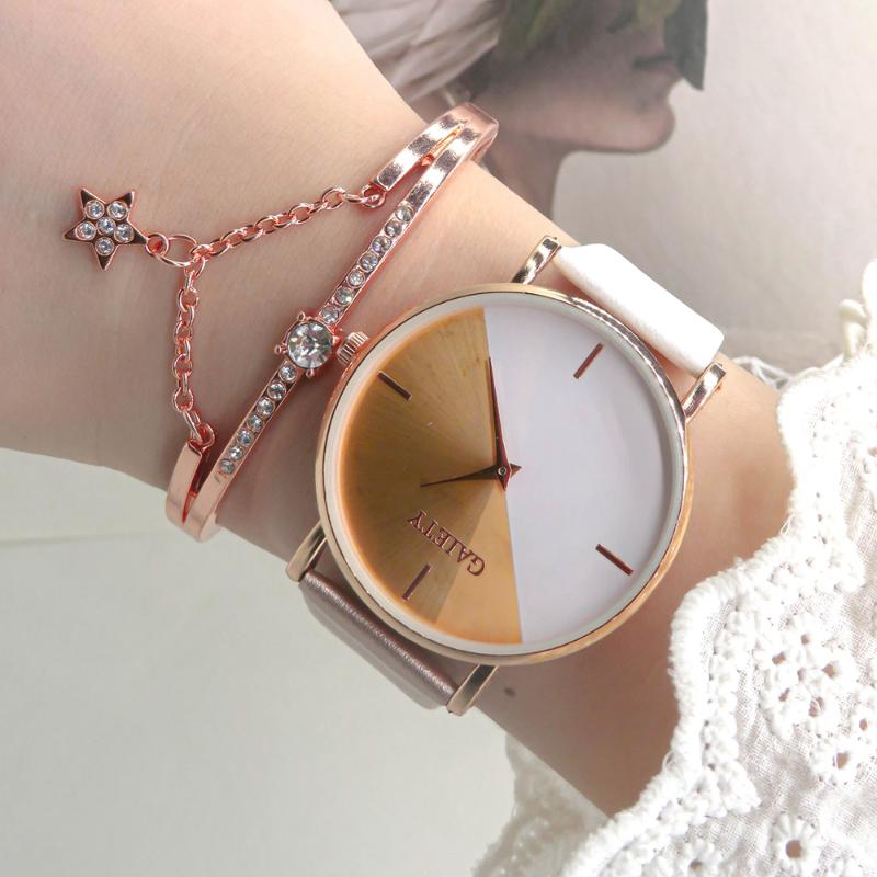 

Wristwatches Women's Watch Set Luxury Female Bracelet Quartz Watches Fashion PU Leather Black White Dial Casual Dress Wristwatch Ladies Cloc, Rose coffee