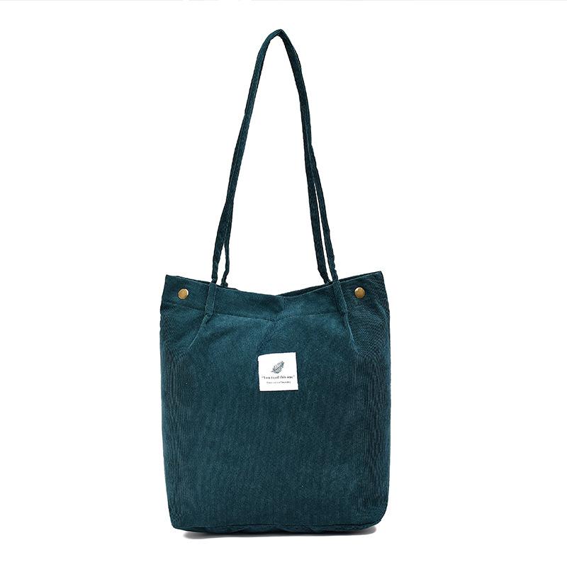 

Shopping Bags Women Fashion Corduroy Shoulder Bag Eco Large Foldable Grocery Pouch Girl Book Travel Casual Handbag Beach Tote, Black