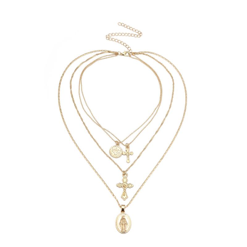 

Chokers Retro Exaggerated Personality Fashion Multilayer Item Simple Contour Cross Pendant Necklace CX632