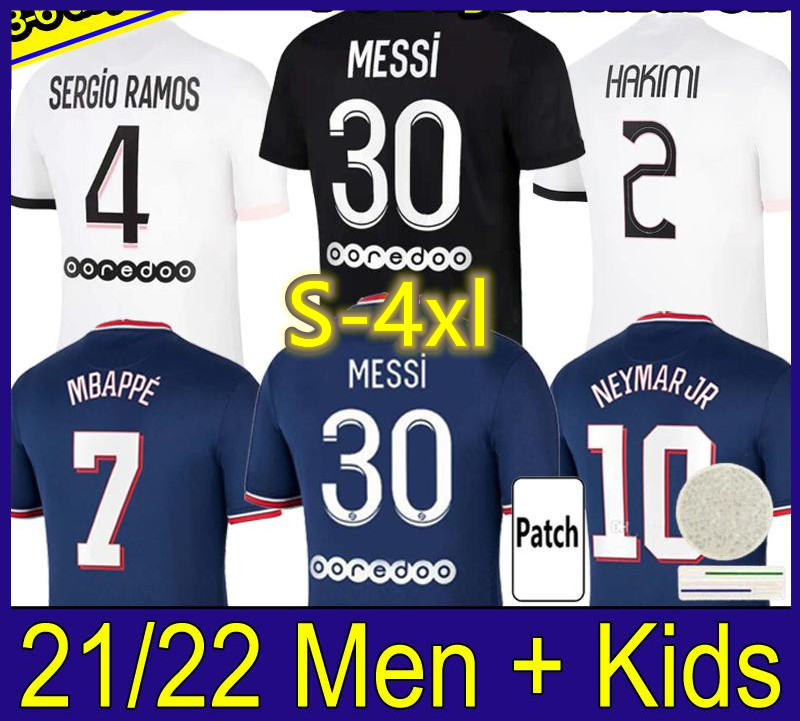 

S-4XL MESSI 30 MBAPPE HAKIMI SERGIO RAMOS WIJNALDUM soccer jersey 21 22 Maillots football shirt 2021 2022 MARQUINHOS men + kids kit uniform enfants maillot de foot, Away-liuge-1