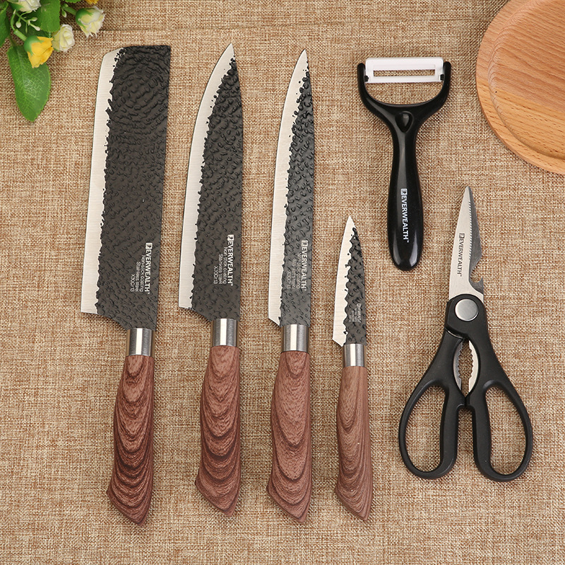 

Stainess Stee Kitchen Knives Set Toos Forged Kitchen Knives Scissors Peeer 6 pcs Chef Sicer Nakiri Paring Knife Gift Case