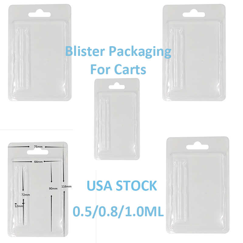 

Vapes Cartridges Packaging Plastic Blister Box USA Stock Atomizer Clamshell Retail Packing Disposable Vape Pens Cart Custom Logo E cigarette Package 1.0ml/0.8ml Kits