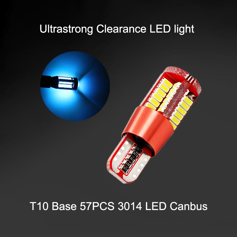 

50Pcs Ice Blue T10 12V W5W 3014 57SMD LED Canbus Error Free Car Bulbs For 192 168 194 2825 Side Marker Lights Interior Lamps
