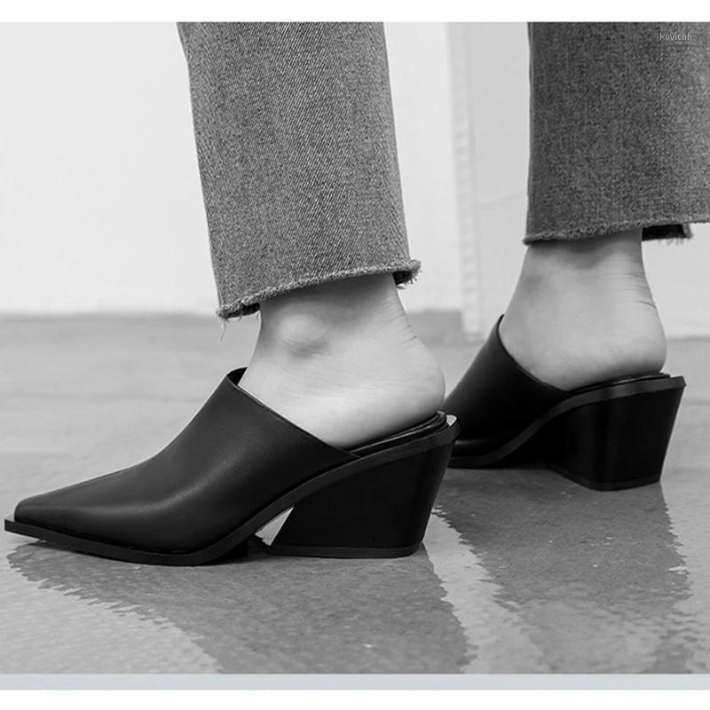 

Handmade Women Black Leather Pumps Pointed Toe Spring Mules Shoes Woman 7cm Wedge Sapato Feminino New Scarpe Donna Heel1