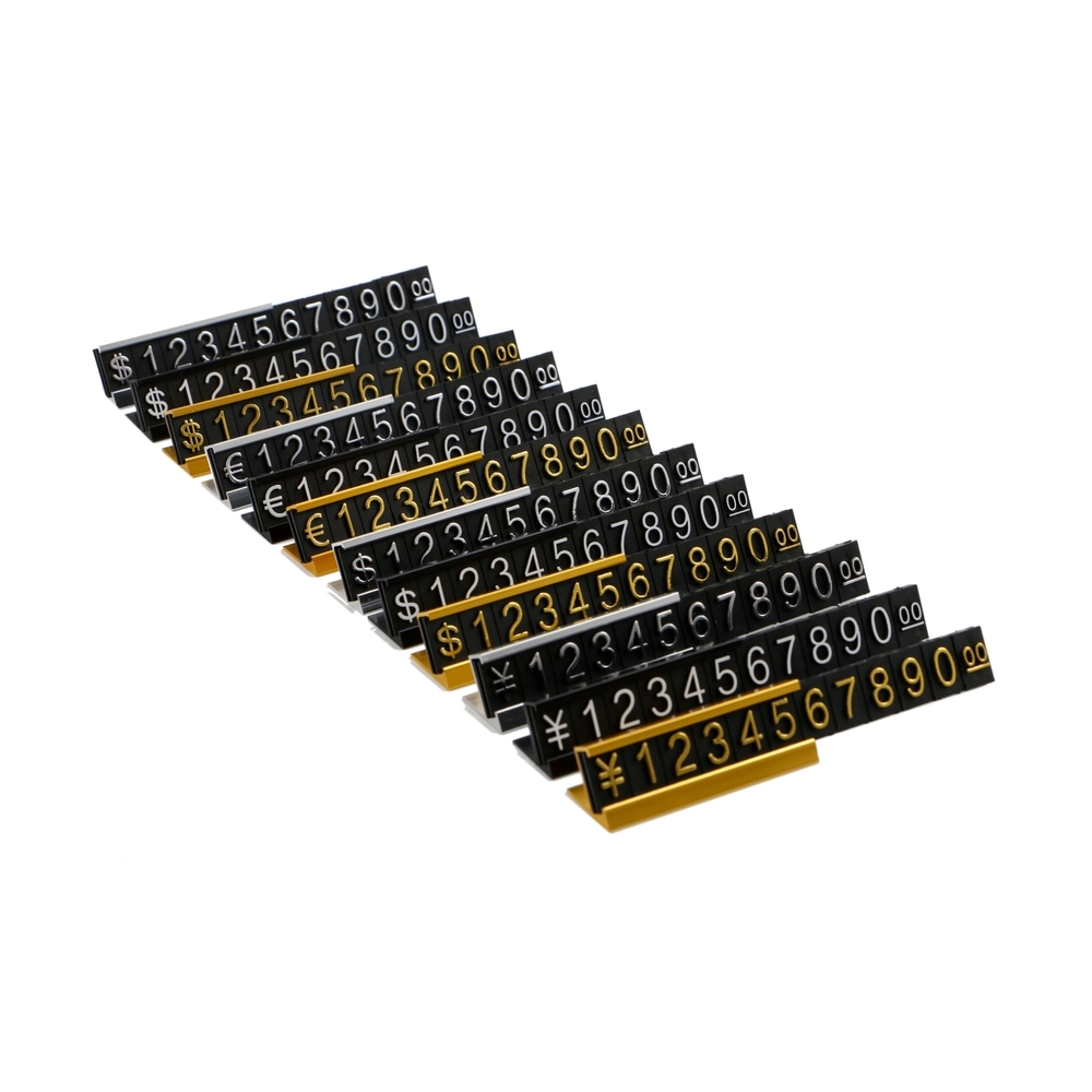10 Sets Jewelry Price Display Label Tag Adjustable Combined Number Retail Counter Cube Assembly Numberal Sign with Metal Stand-image-755308955