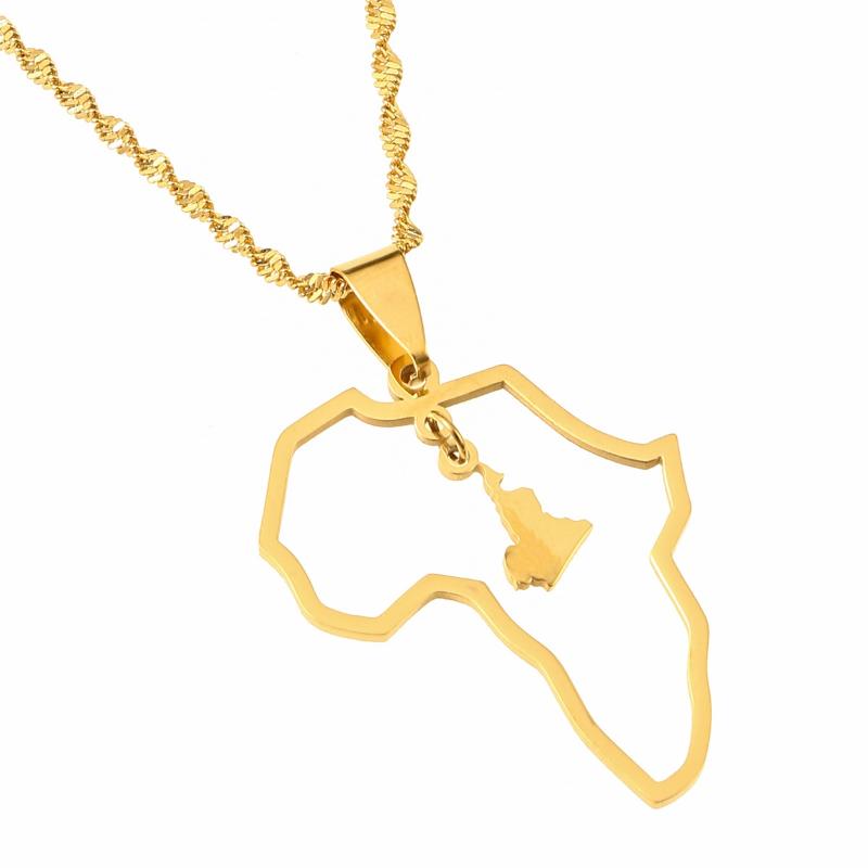 

Chains Stainless Steel Africa Small Cameroon Map Pendants Necklaces Gold Color Unisex Trendy African Jewelry Gifts