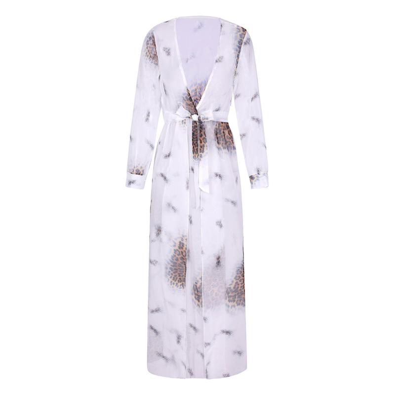 

Women Leopard Print Sarong Cotton Bikini Cover Up Bandage Kaftan Sexy Smock Summer Dress Slit Long Sleeve Maxi Wrap Beach Sarongs