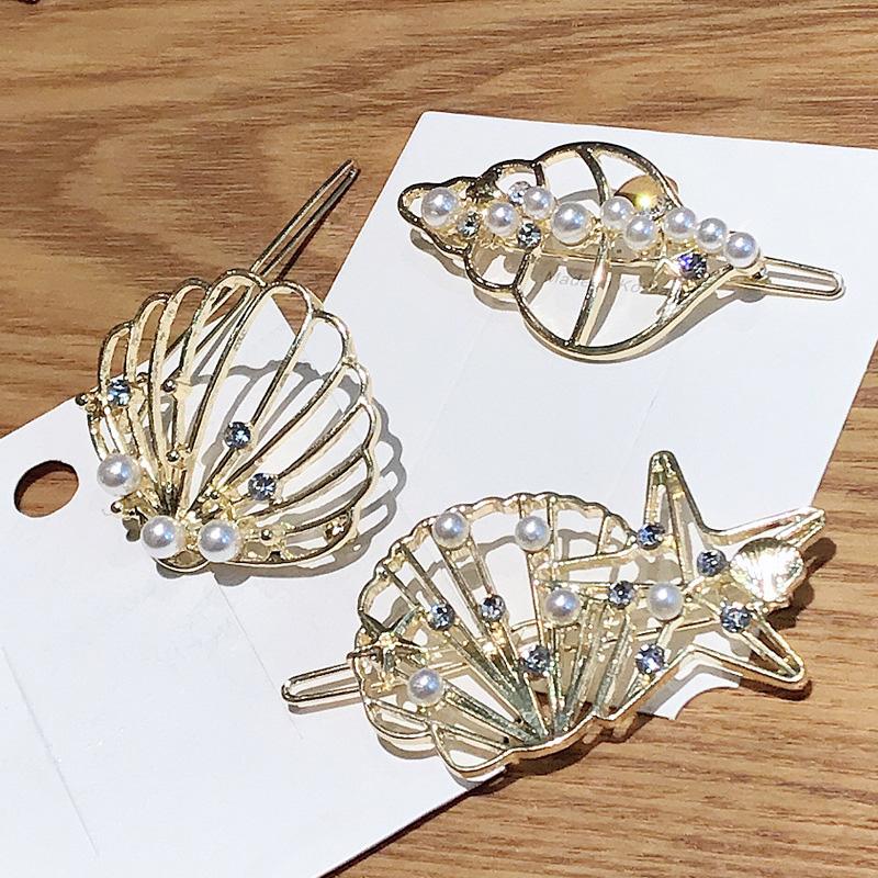 

Hair Clips & Barrettes Summer Beach Accessories Alloy Gold Color Shell Star Women Hairpin For Girls Handmade Pearl Crystal EA, Golden;silver