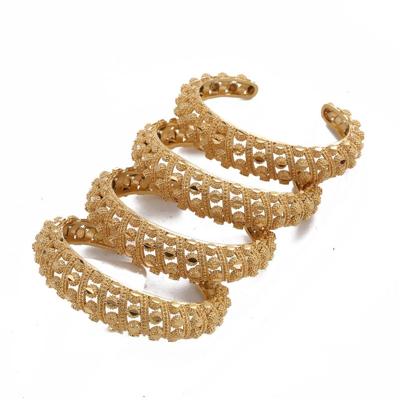 

Bangle Ethiopian Dubai African Bride Gold 4pcs Twill Ancient Bangles Cuff Bracelets For Women Ramadan Ethnic Wedding Jewelry