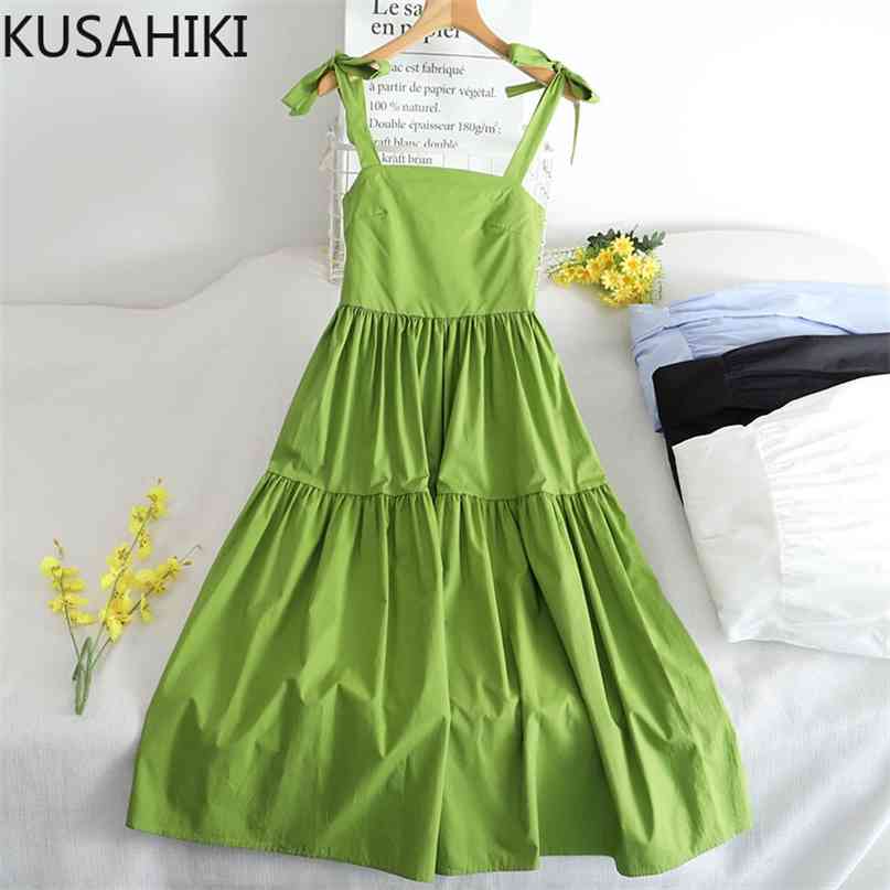 

Summer Women Beach Style Dresses Elegant Slim Waist Bow Tie Spaghetti Strap Dress Causal Patchwork A-line Vestido 6H834 210603, Blue
