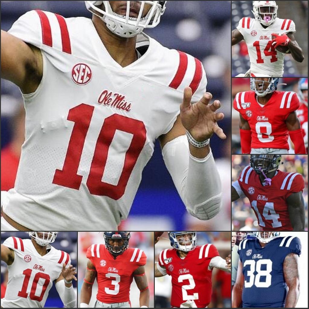 

Custom Ole Miss Rebels Football stitched jerseys AJ Brown Matt Corral DaMarkus Lodge Elijah Moore DK Metcalf Scottie Phillips Isaiah Woullar, Red with 150th patch