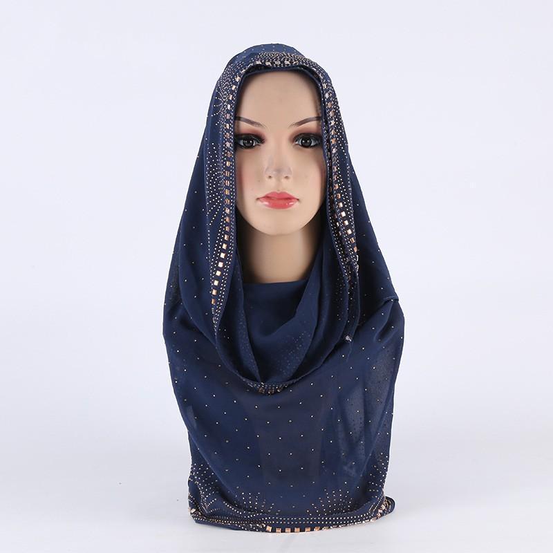 

Scarves Diamonds Hijab Abaya Scarf Turban Islam Muslim Fashion Chiffon Shawl Shiny Turbans For Women Headscarf Femme Musulman Headwrap, Blue;gray