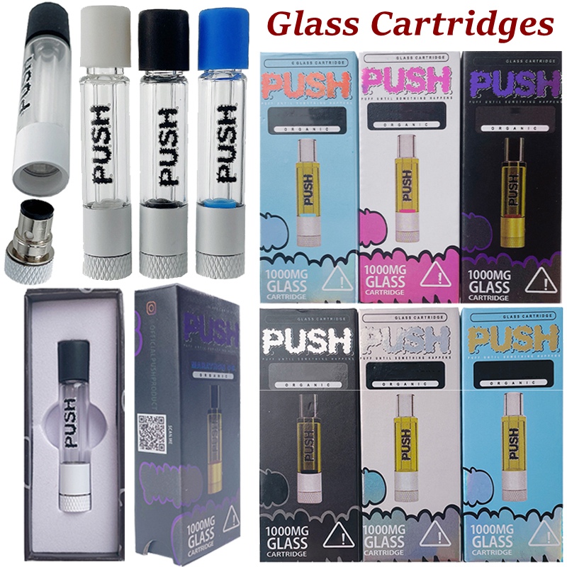 

10 Strains PUSH Glass Cartridges Atomizer 1ml Vape Pen Tank 3 Colors Cartridge Thick Oil Carts 510 Thread Dab Wax Vaporizer Vapes E Cigarette Box Packaging Empty