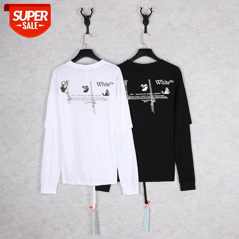 

OFF autumn and winter European version of loose sweater OW round neck fake two long-sleeved T-shirts for men women couples bottoming s #UI8a, White;black