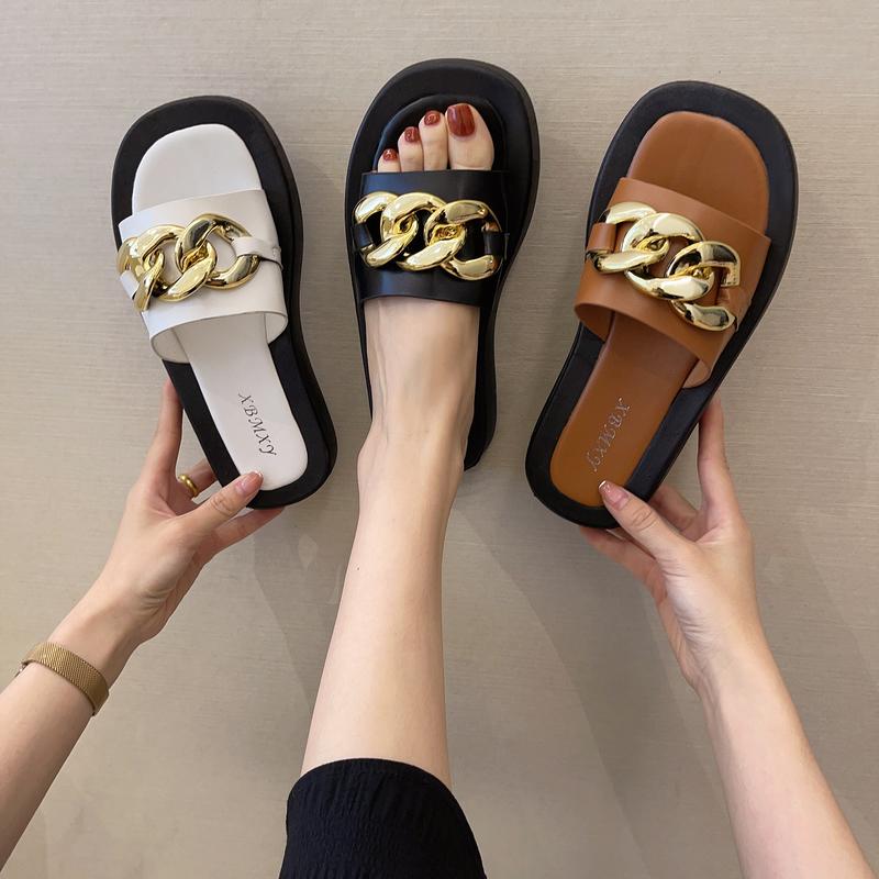 

Shoes Slippers Casual Rivet Slipers Women Shale Female Beach Low Slides Luxury Soft 2021 Summer Flat Sabot Rubber Fabric Rome, Black