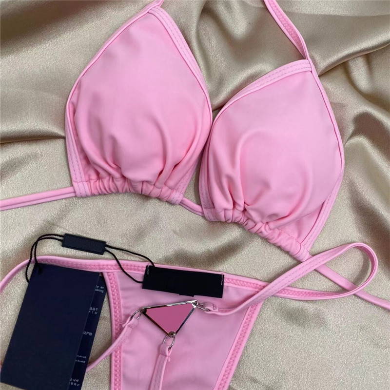 

Classic Triangle Letter Swimwear Fashion Backless Swimsuit Sexy Hollow Bikini Resort Summer Bathing Suit Women Travel Beach Swimsuits