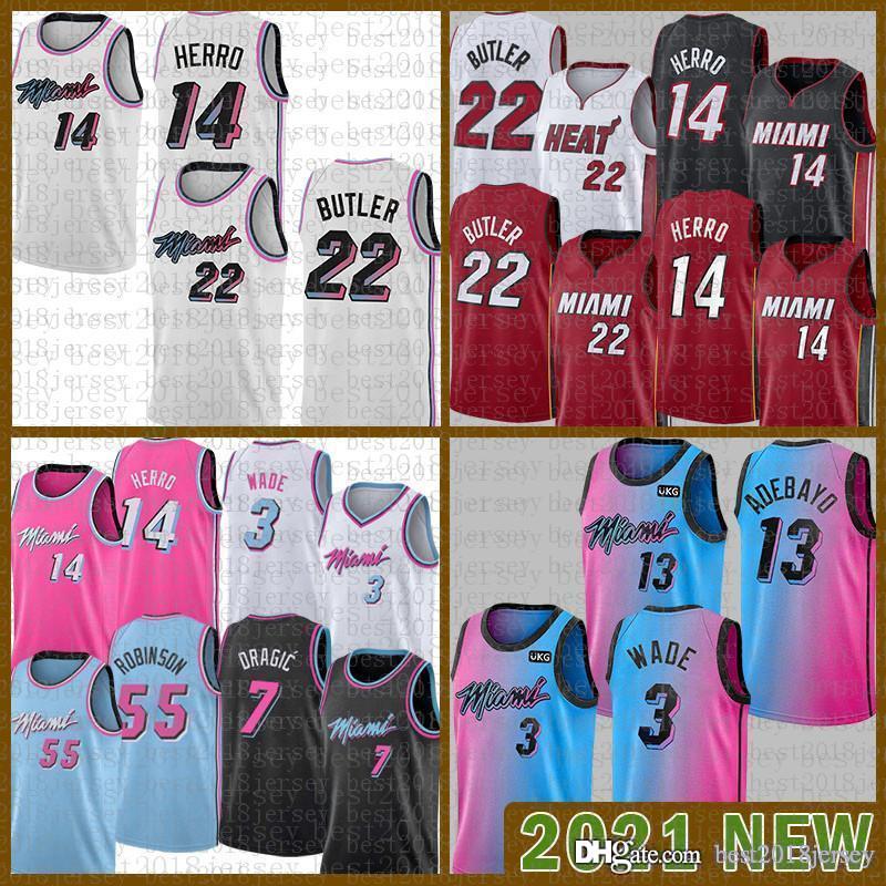 

2021 New Basketball Jersey Miami Heat Mens Dwayne Dwyane 3 Wade Jimmy 22 Butler Tyler 14 Herro Bam 13 Adebayo Beige, Black;red