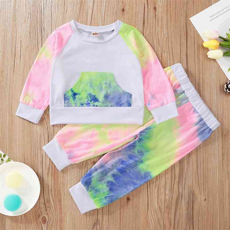 

Winter Children Sets Casual Long Sleeve O Neck Patchwork T-shirt Tie-dye Trousers Cute 2Pcs Boys Clothes 0- 210629, Multi
