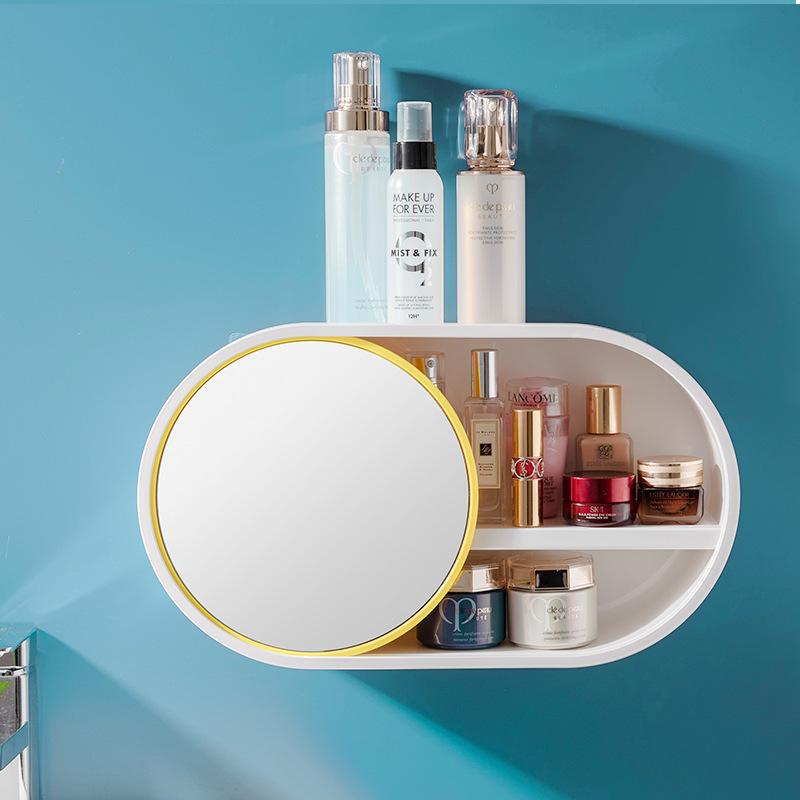 

Storage Boxes & Bins Wall-mounted Cosmetic Box Toilet Bathroom Hole-free Shelf Vanity Mirror Large Capacity Rack