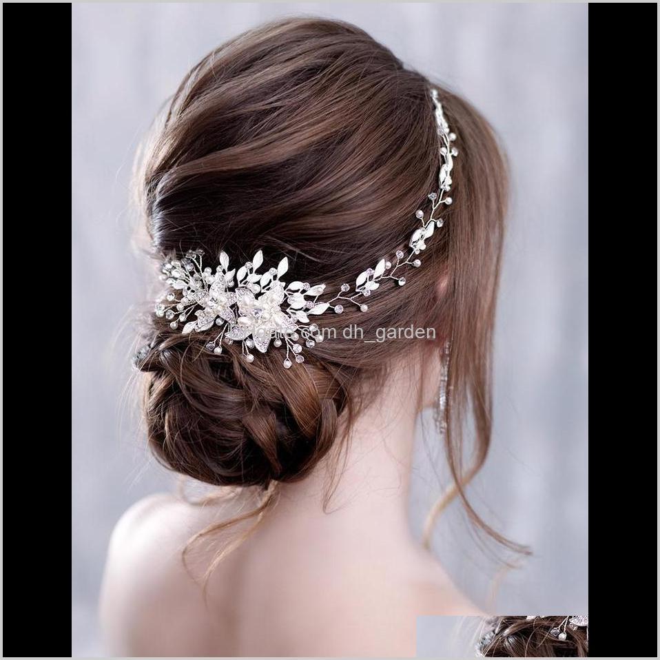 

Drop Delivery 2021 Sier Color Crystal Pearl Bridal Headband Tiara Vine Headpiece Decorative Women Wedding Hair Jewelry Accessories Sqril