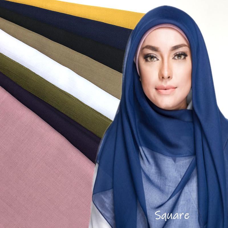 

Scarves 1pc Malaysia Bawal Tudung Square Scarf Hijab Voile Muslim Headscarf Shawls Lady Solid Bandana Women Hijabs, Blue;gray