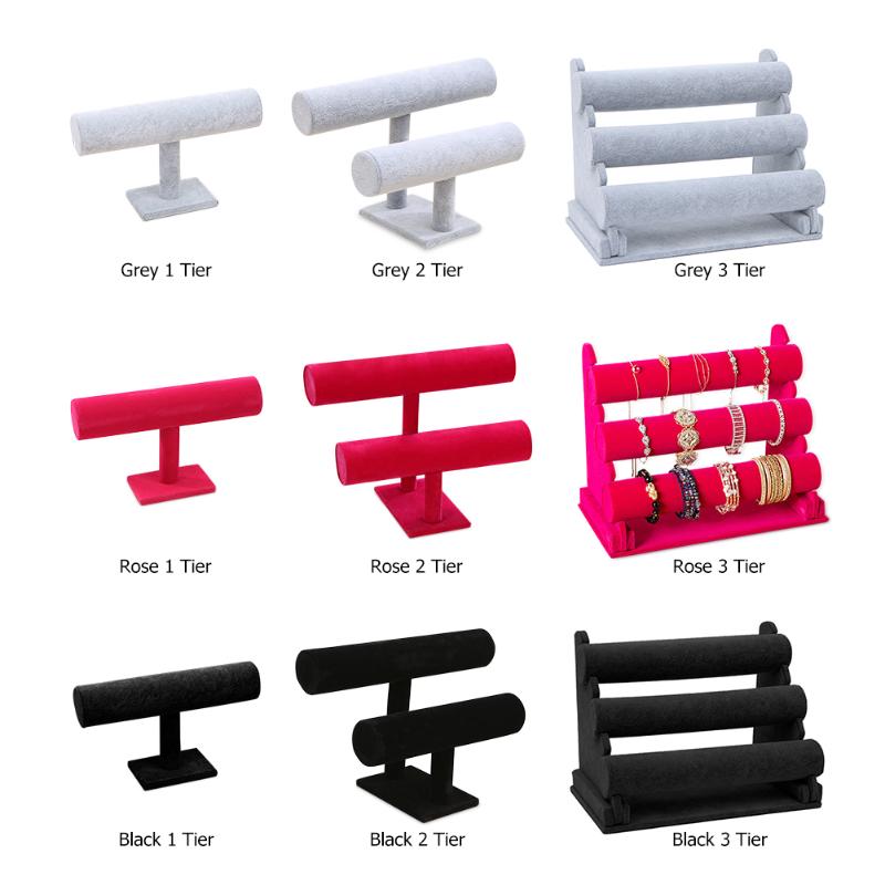 

Jewelry Pouches, Bags Vintage Portable Velvet Bracelet Bangle Chain TBar Rack Watch Organizer Hard Display Stand Holder 1/2/3Tier Drop