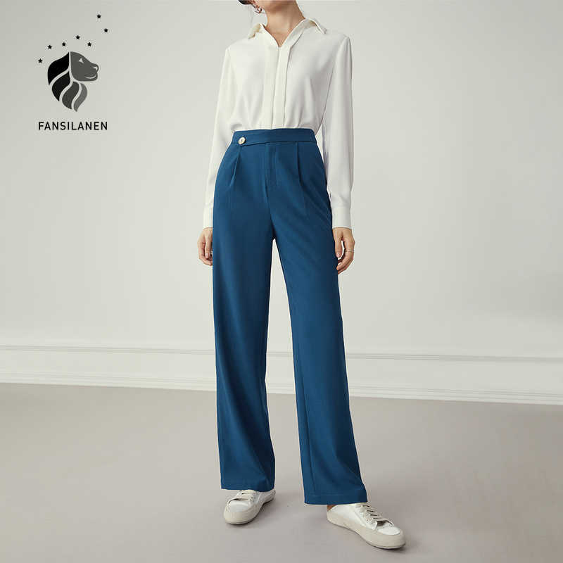 

FANSILANEN High waist wide leg casaul pants Women streetwear office lady pleated black suit Autumn winter elegant trousers 210607, Khaki