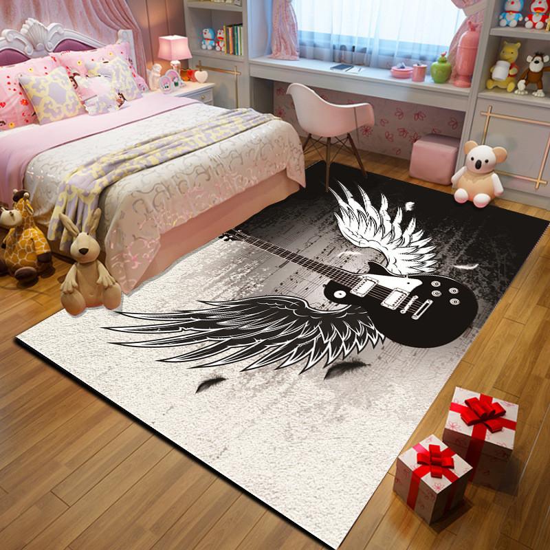 

Carpets Creative Music Black / White Wings Guitar 3D Printed Living Room Carpet Bedroom Corridor Non-slip Kitchen Door Mat