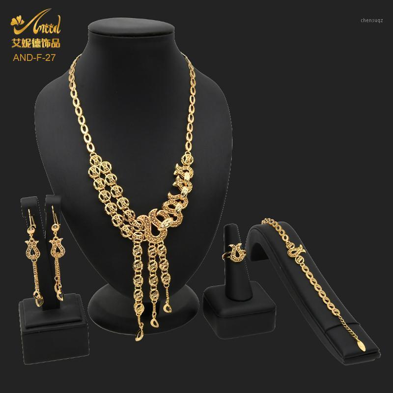 Earrings & Necklace Nigerian Wedding Jewelry Set Luxury 24K Gold Ethiopian Bride Party Earring Bracelet Ring India Designer Wholesale-image-745068520