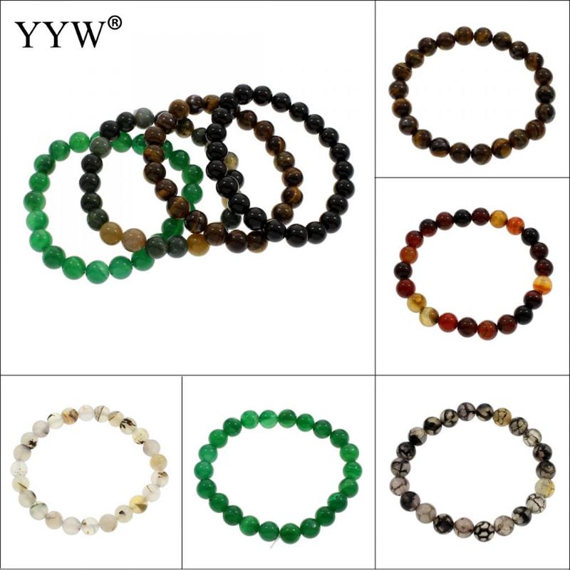

Beaded, Strands 8mm Real Stone Bracelet Round Loose Beaded Tiger Eye Red Black Agata Wristband Bracelets Women Men Pulseras