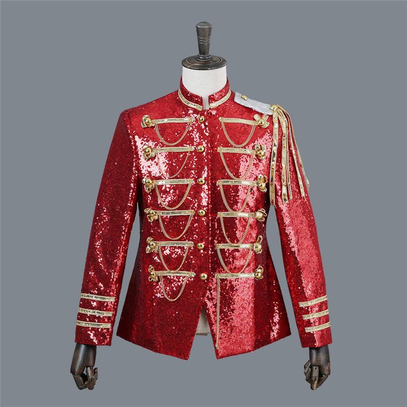 

Men' Trench Coats Mens Military Dress Blazer Hipster Shiny Sequins Bling Glitter Suit Jacket Men Wedding Party Stage Singer Costume Homme M, Black