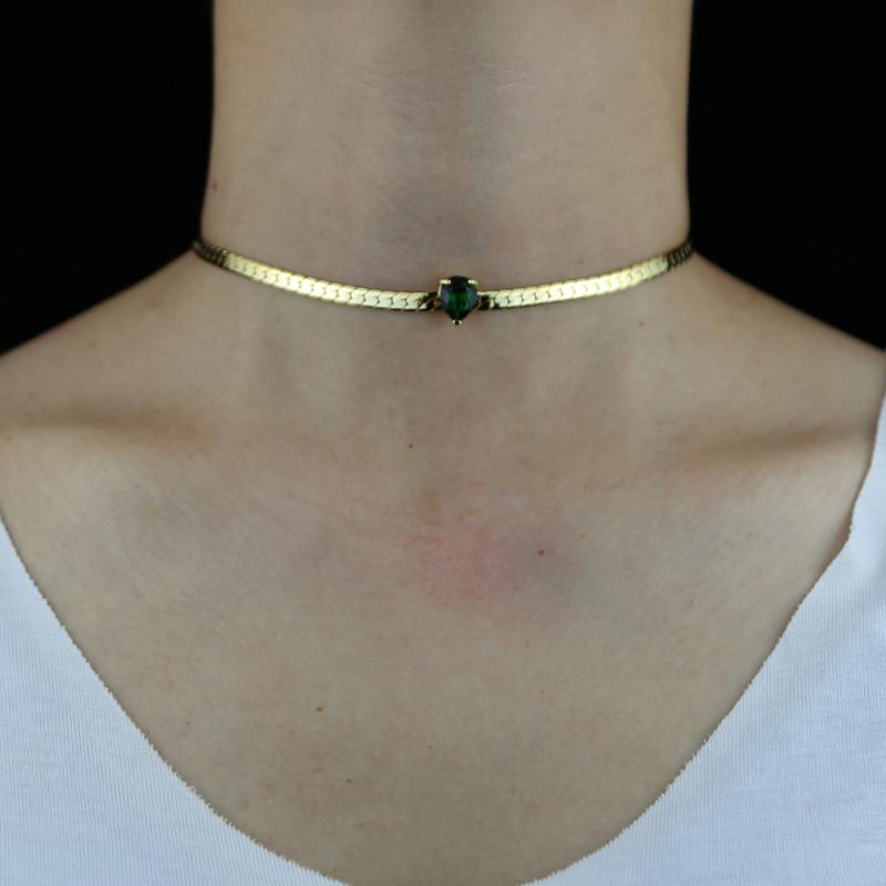 

Chains High Quality Green Tear Drop Cz Paved Flat Snake Chain Choker Necklace With Gold Plated Fashion Women Party Wedding Jewelry Gift, Silver